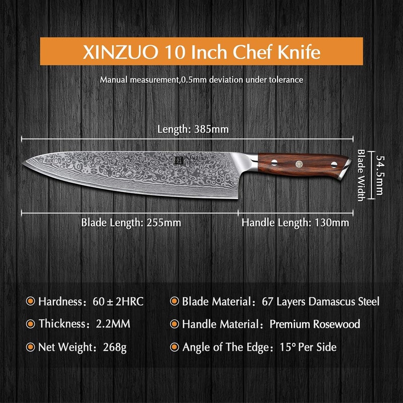 XINZUO 10 Inch Damascus Chef Knife Kitchen Knife Sharp Gyuto Knife Stainless Steel Fashion Professional Chef's Knife with Rosewood Handle - Image 3